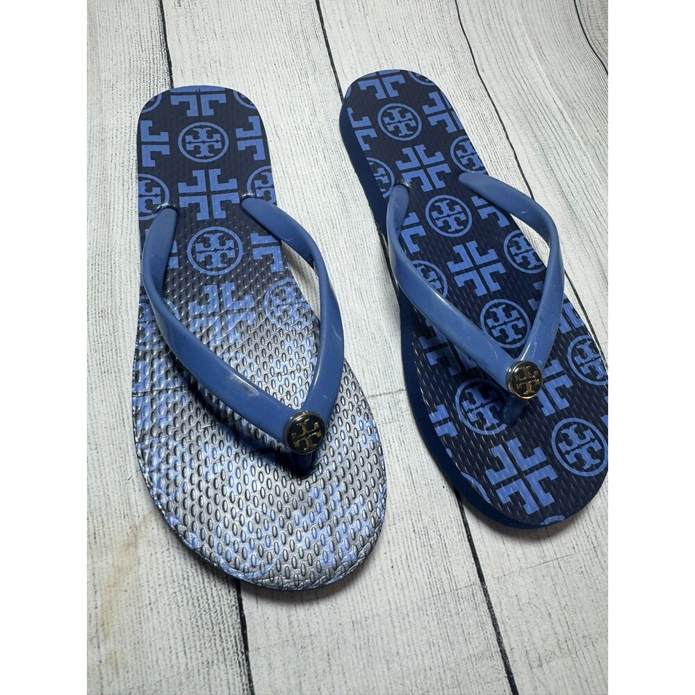 Tory Burch Women’s Striped Logo Flip Flop Sandals Rubber Slip-On Size 5